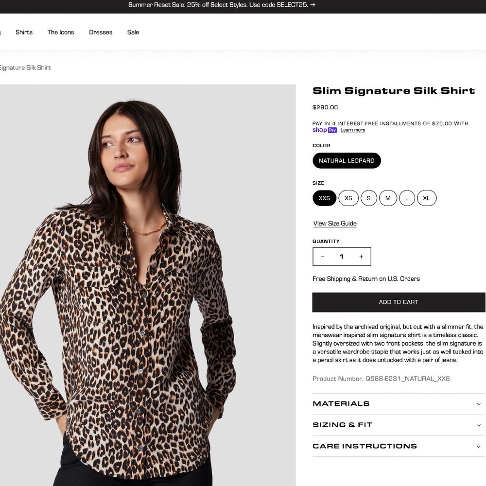 NWOT Equipment Slim Signature Leopard-Printed Silk Shirt